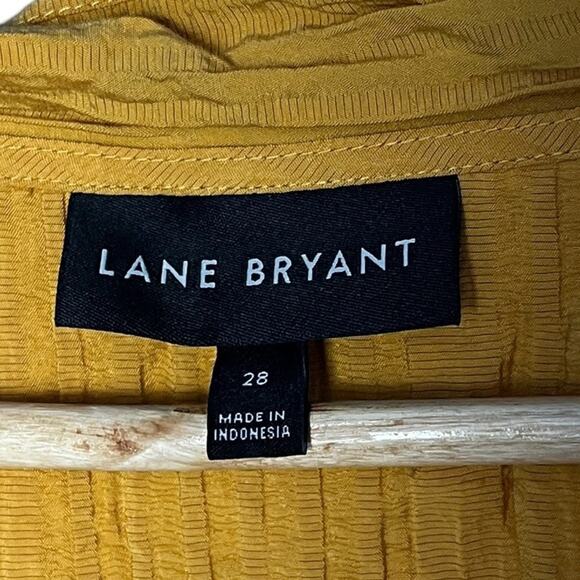 Lane Bryant yellow crinkle chiffon button front neck tie size 28 - Picture 7 of 8